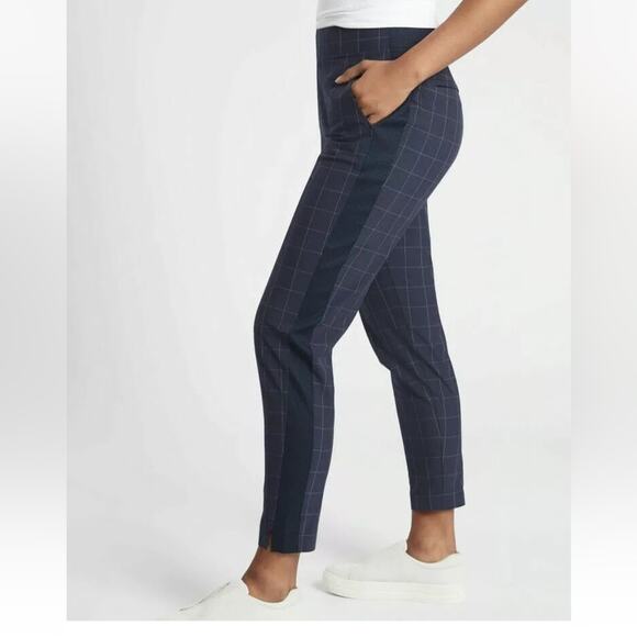 Athleta Brooklyn Textured Ankle Pants Size 4 Navy blue plaid - Picture 3 of 12